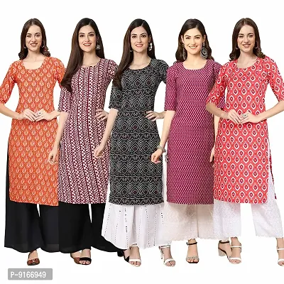 Stylish Fancy Crepe Digital Printed Straight Kurti Combo For Women Pack Of 5