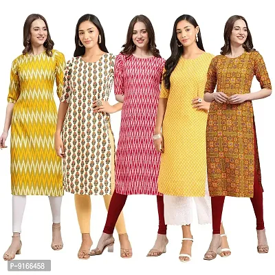 Stylish Fancy Crepe Digital Printed Straight Kurti Combo For Women Pack Of 5