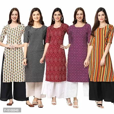 Stylish Fancy Crepe Digital Printed Straight Kurti Combo For Women Pack Of 5