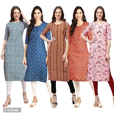 Stylish Fancy Crepe Digital Printed Straight Kurti Combo For Women Pack Of 5