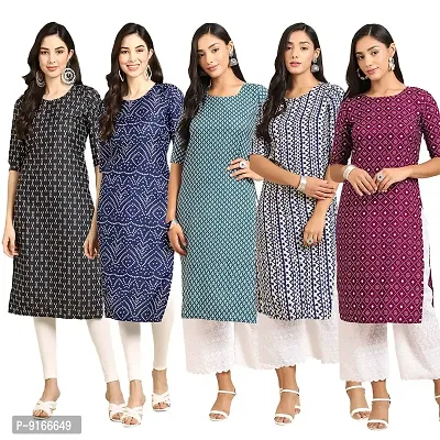 Stylish Fancy Crepe Digital Printed Straight Kurti Combo For Women Pack Of 5