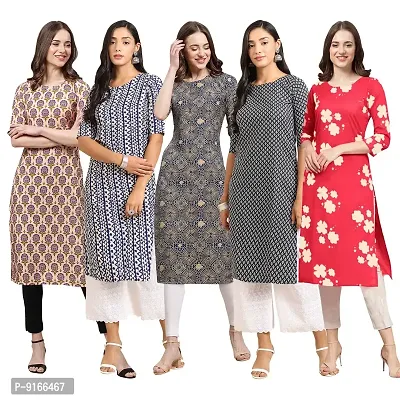 Stylish Fancy Crepe Digital Printed Straight Kurti Combo For Women Pack Of 5