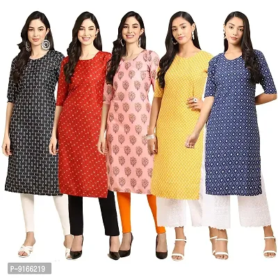 Stylish Fancy Crepe Digital Printed Straight Kurti Combo For Women Pack Of 5