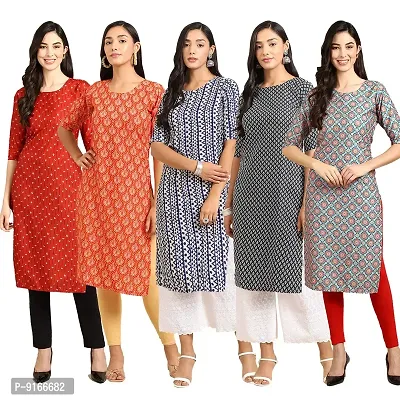 Stylish Fancy Crepe Digital Printed Straight Kurti Combo For Women Pack Of 5