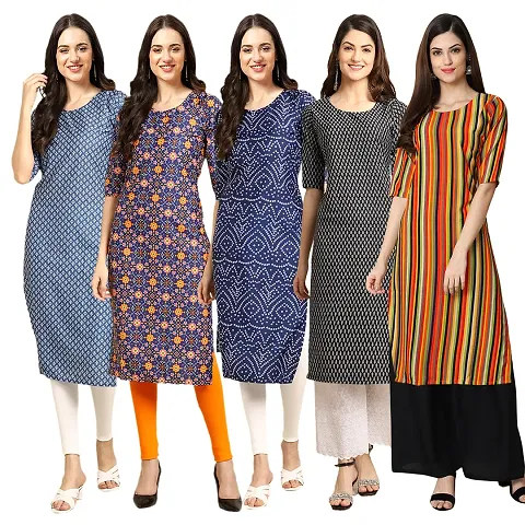 Women Crepe Digital Straight Kurti Pack of