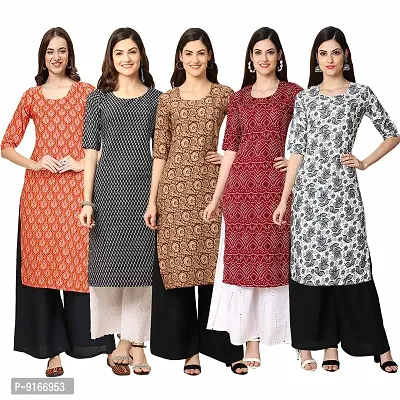 Stylish Fancy Crepe Digital Printed Straight Kurti Combo For Women Pack Of 5-thumb0