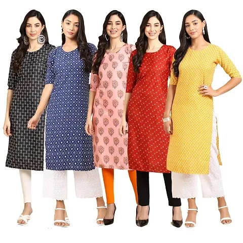 Stylish Crepe Printed Kurti - Pack of 5