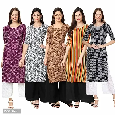 Stylish Fancy Crepe Digital Printed Straight Kurti Combo For Women Pack Of 5