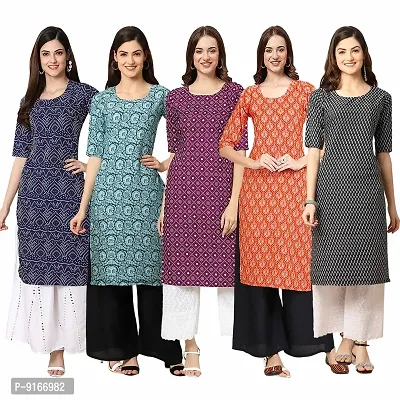 Stylish Fancy Crepe Digital Printed Straight Kurti Combo For Women Pack Of 5