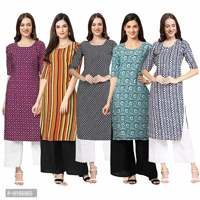 Stylish Fancy Crepe Digital Printed Straight Kurti Combo For Women Pack Of 5