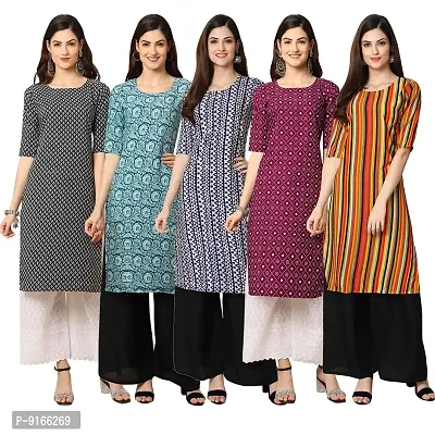 Stylish Fancy Crepe Digital Printed Straight Kurti Combo For Women Pack Of 5-thumb0