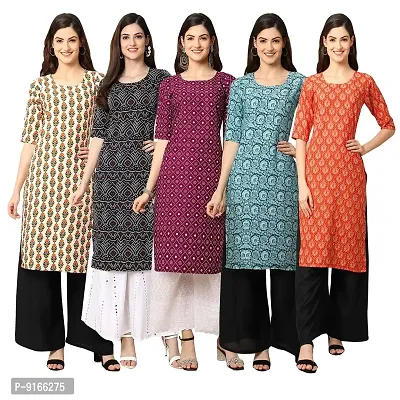 Stylish Fancy Crepe Digital Printed Straight Kurti Combo For Women Pack Of 5