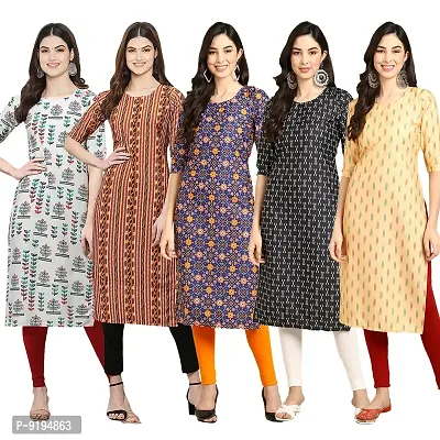 Women Crepe Digital Printed Straight Kurti (Pack of 5)-thumb0