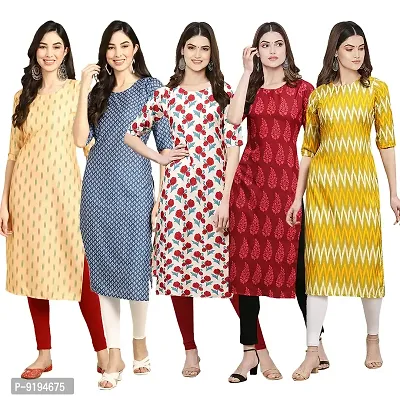 Women Crepe Digital Printed Straight Kurti (Pack of 5)-thumb0