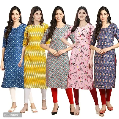 Women Crepe Digital Printed Straight Kurti (Pack of 5)-thumb0