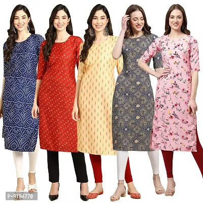 Women Crepe Digital Printed Straight Kurti (Pack of 5)-thumb0