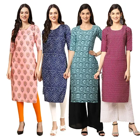 Women Crepe Digital Straight Kurti Pack of 4