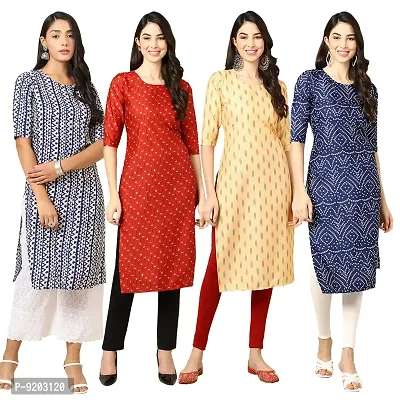 Women Crepe Digital Printed Straight Kurti  Pack of 4