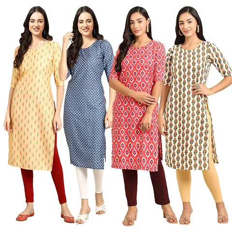 Women Crepe Digital Straight Kurti Pack of 4