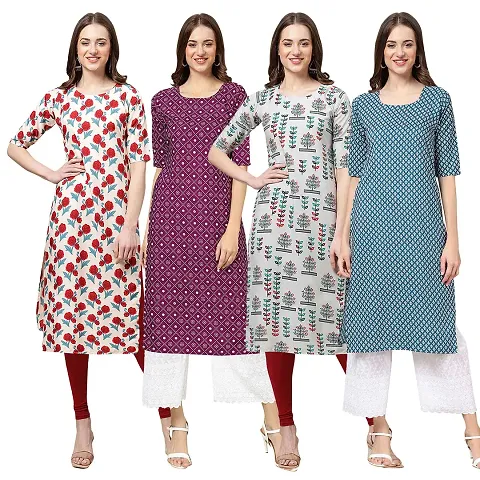 Women Crepe Digital Straight Kurti Pack of 4