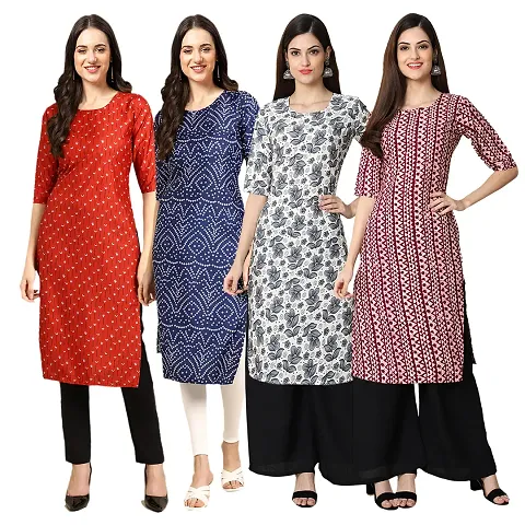 Stylish Crepe Printed Kurti - Pack of 4