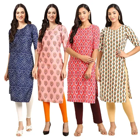 Women Crepe Digital Straight Kurti Pack of 4