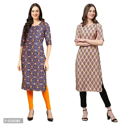 Stylish Straight Multicoloured Printed Crepe Kurta For Women Combo Pack Of 2-thumb0