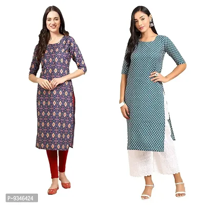 Stylish Straight Multicoloured Printed Crepe Kurta For Women Combo Pack Of 2