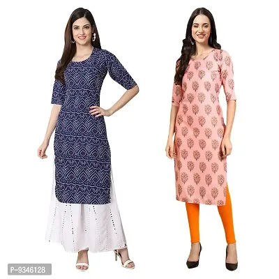 Stylish Straight Multicoloured Printed Crepe Kurta For Women Combo Pack Of 2-thumb0