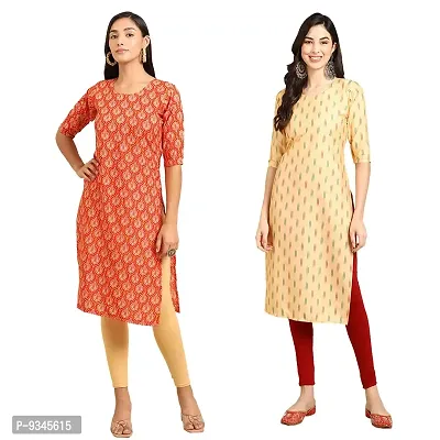 Stylish Straight Multicoloured Printed Crepe Kurta For Women Combo Pack Of 2-thumb0