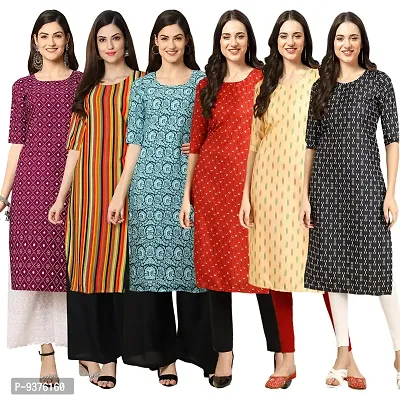 Gorgeous Straight Multicoloured Printed Crepe Kurta For Women Combo Pack Of 6-thumb0