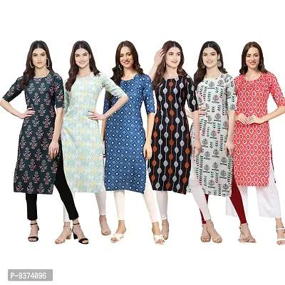 Gorgeous Straight Multicoloured Printed Crepe Kurta For Women Combo Pack Of 6