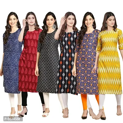 Gorgeous Straight Multicoloured Printed Crepe Kurta For Women Combo Pack Of 6-thumb0