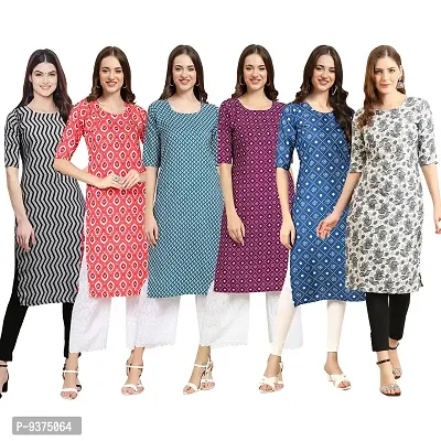 Gorgeous Straight Multicoloured Printed Crepe Kurta For Women Combo Pack Of 6