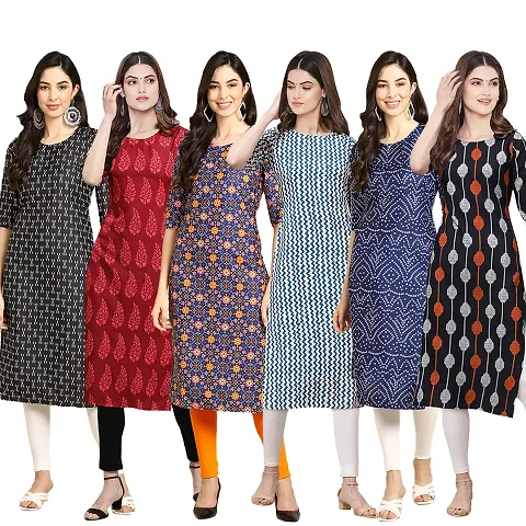 Stylish Crepe Printed Kurti - Pack of 6