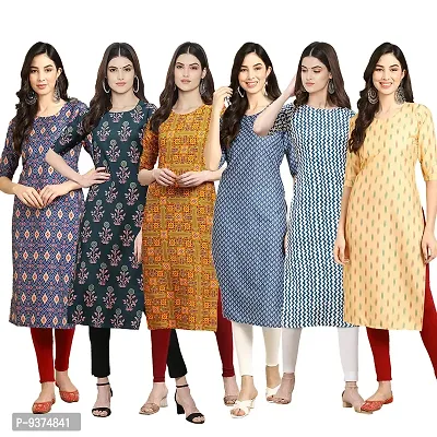 Gorgeous Straight Multicoloured Printed Crepe Kurta For Women Combo Pack Of 6-thumb0