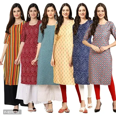 Gorgeous Straight Multicoloured Printed Crepe Kurta For Women Combo Pack Of 6-thumb0