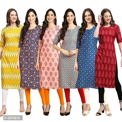 Gorgeous Straight Multicoloured Printed Crepe Kurta For Women Combo Pack Of 6