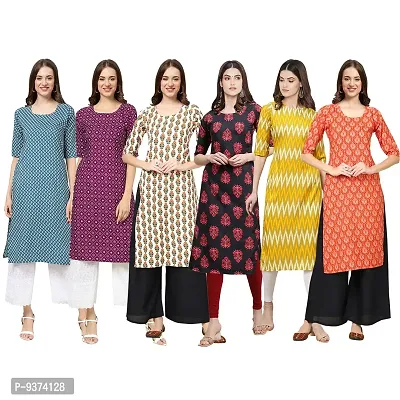 Gorgeous Straight Multicoloured Printed Crepe Kurta For Women Combo Pack Of 6