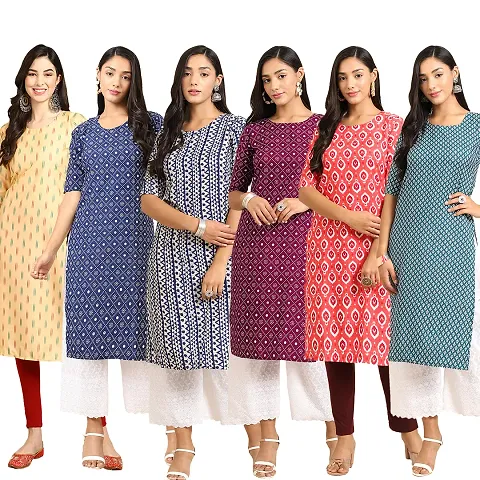 Stylish Crepe Printed Kurti - Pack of 6