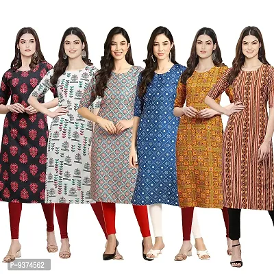 Gorgeous Straight Multicoloured Printed Crepe Kurta For Women Combo Pack Of 6-thumb0