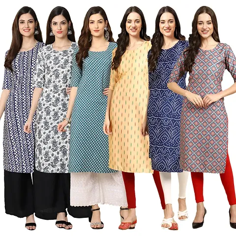 Stylish Crepe Printed Kurti - Pack of 6