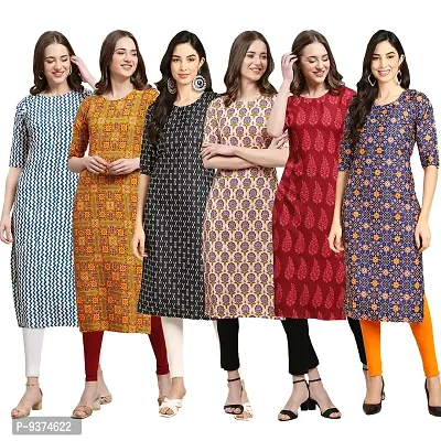 Gorgeous Straight Multicoloured Printed Crepe Kurta For Women Combo Pack Of 6