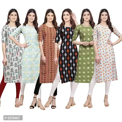 Gorgeous Straight Multicoloured Printed Crepe Kurta For Women Combo Pack Of 6