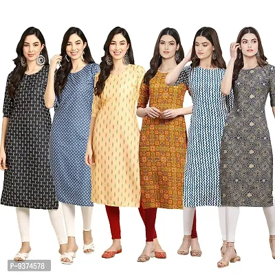 Gorgeous Straight Multicoloured Printed Crepe Kurta For Women Combo Pack Of 6