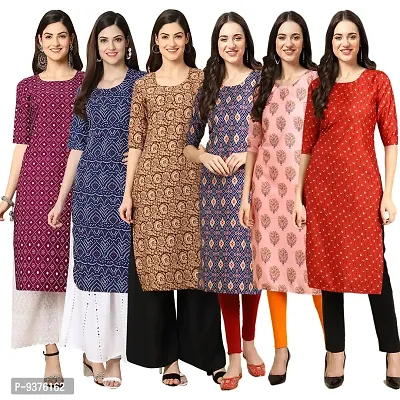 Gorgeous Straight Multicoloured Printed Crepe Kurta For Women Combo Pack Of 6-thumb0