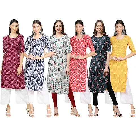 Women Crepe Digital Straight Kurti Pack of