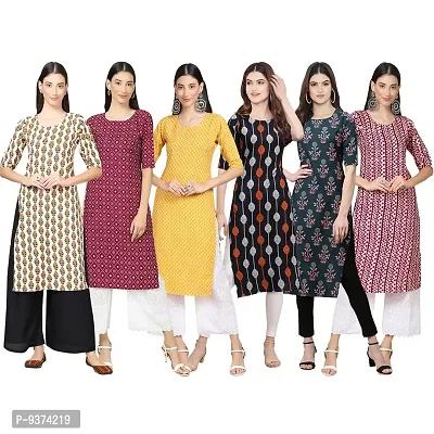 Gorgeous Straight Multicoloured Printed Crepe Kurta For Women Combo Pack Of 6