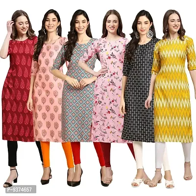 Gorgeous Straight Multicoloured Printed Crepe Kurta For Women Combo Pack Of 6-thumb0