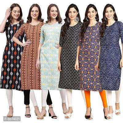 Gorgeous Straight Multicoloured Printed Crepe Kurta For Women Combo Pack Of 6-thumb0